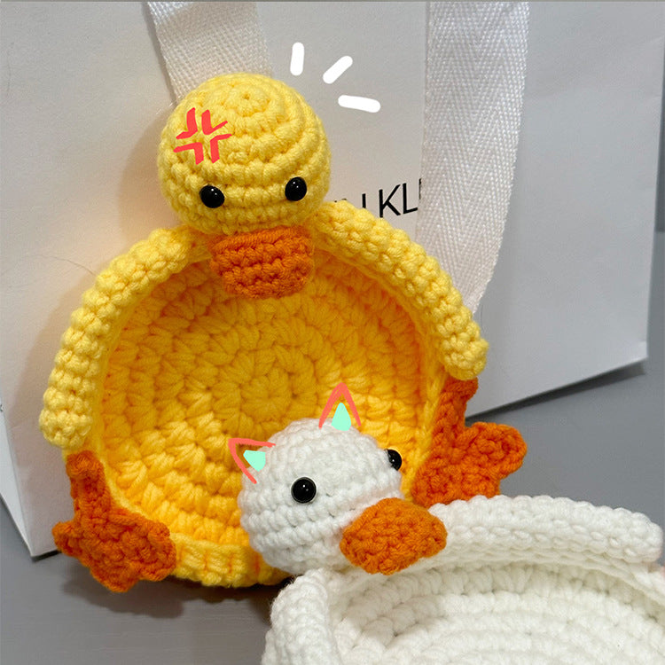 Crocheted Cartoon Duck & Panda Polyester Teacup Coaster Set - Heat Insulation
