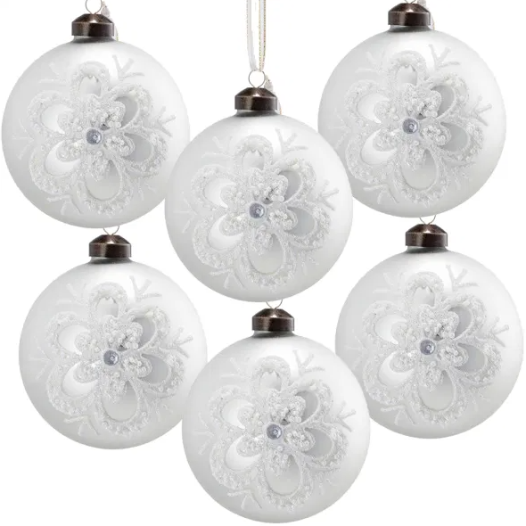 Glass Christmas Ball Ornaments - Set of 6 Decorative 3.9"
