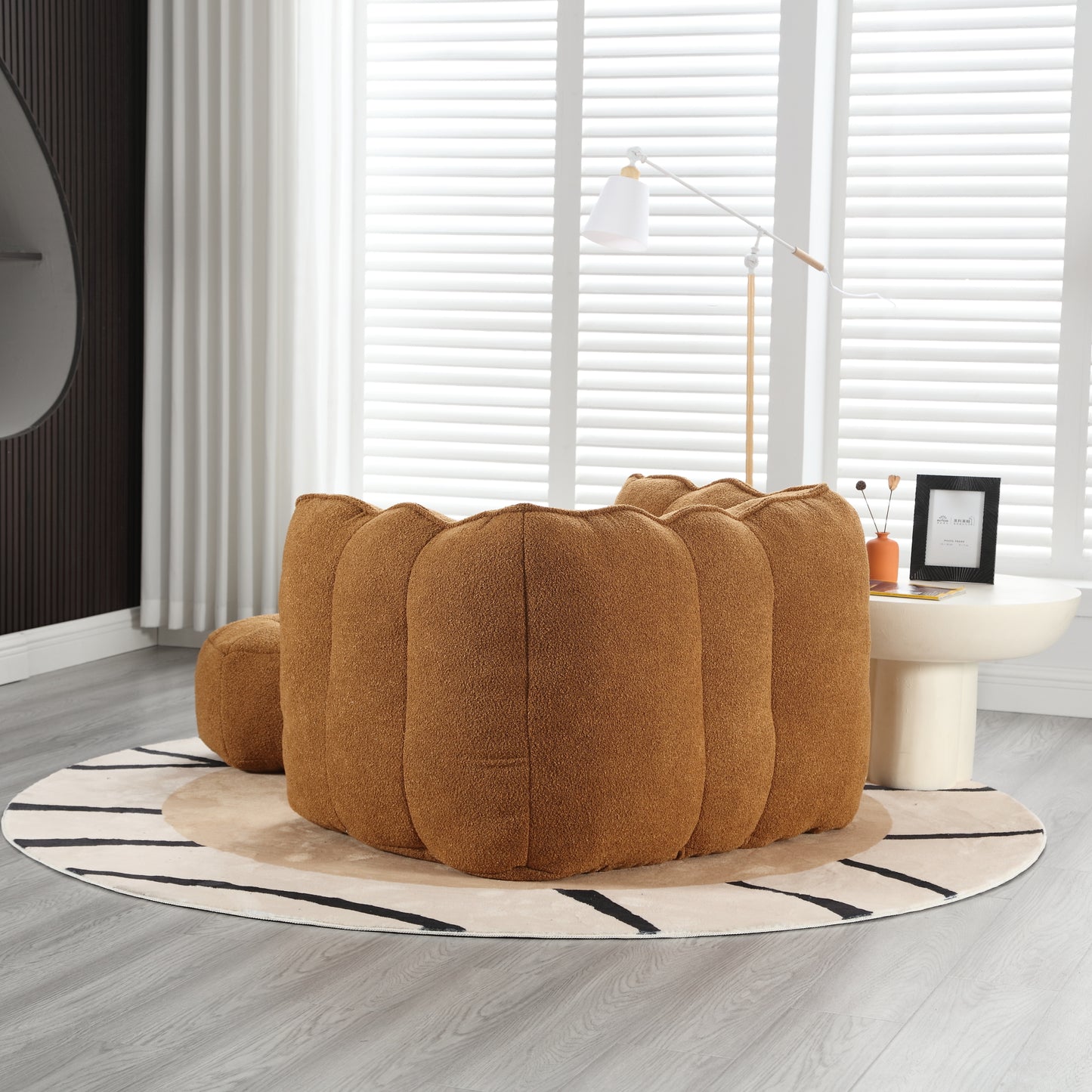 Soft Chenille Bean Bag Chair with Foam Filler - Khaki & Yellow