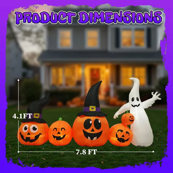 8FT Halloween Inflatable Pumpkin Ghost Decoration with LED Lights