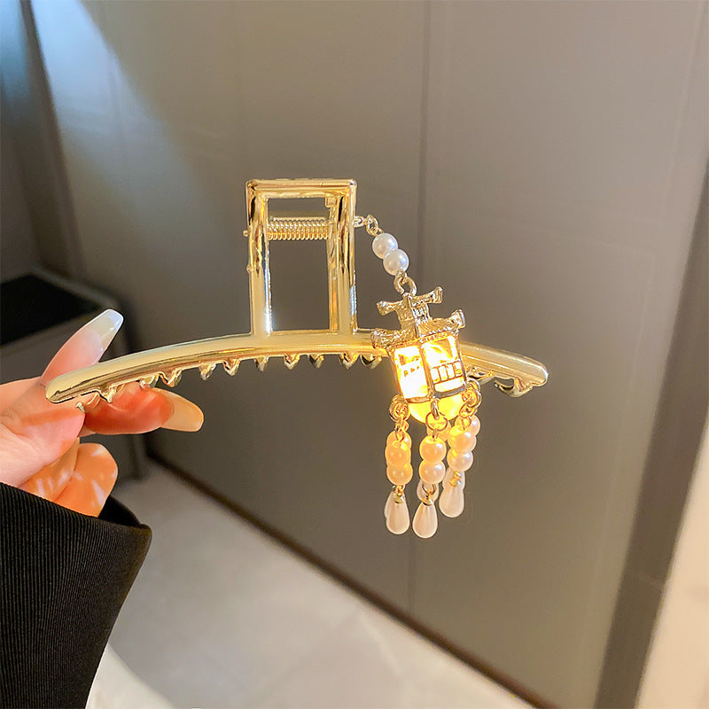 Alloy Hair Clip with Pearl Inlay - Gold