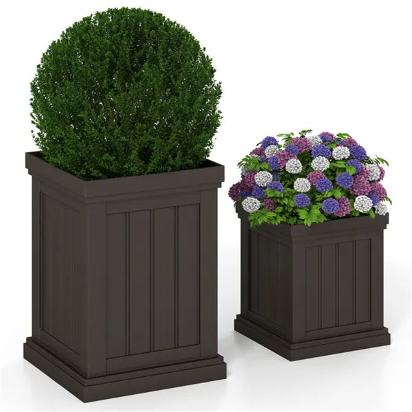 Set of 2 Stackable Weather-Resistant Planters with Drainage