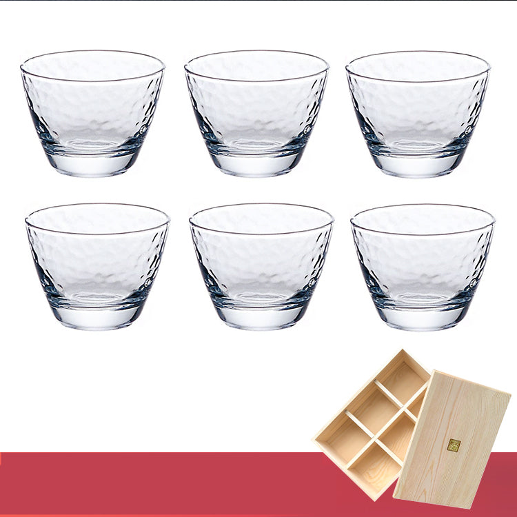 Hammer Pattern Small Wine Cup Set - Japanese Tea Drinkware with Wooden Box
