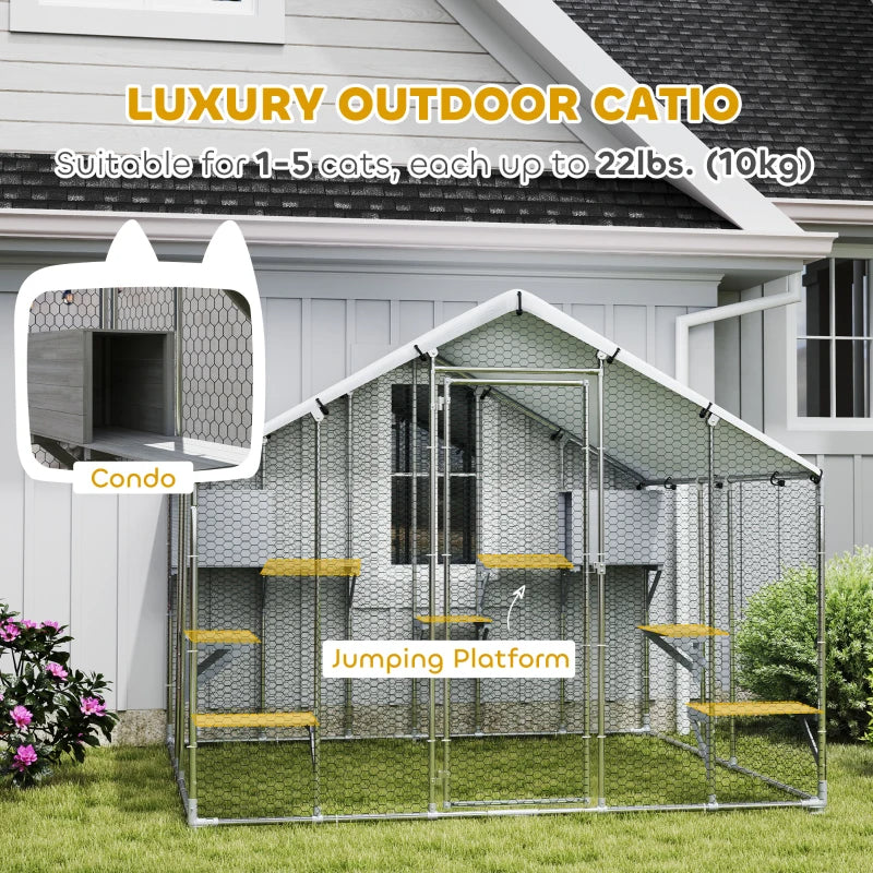 Outdoor Cat Enclosure with Waterproof Cover - Large Pet Playhouse, Silver 1950x350x175 mm