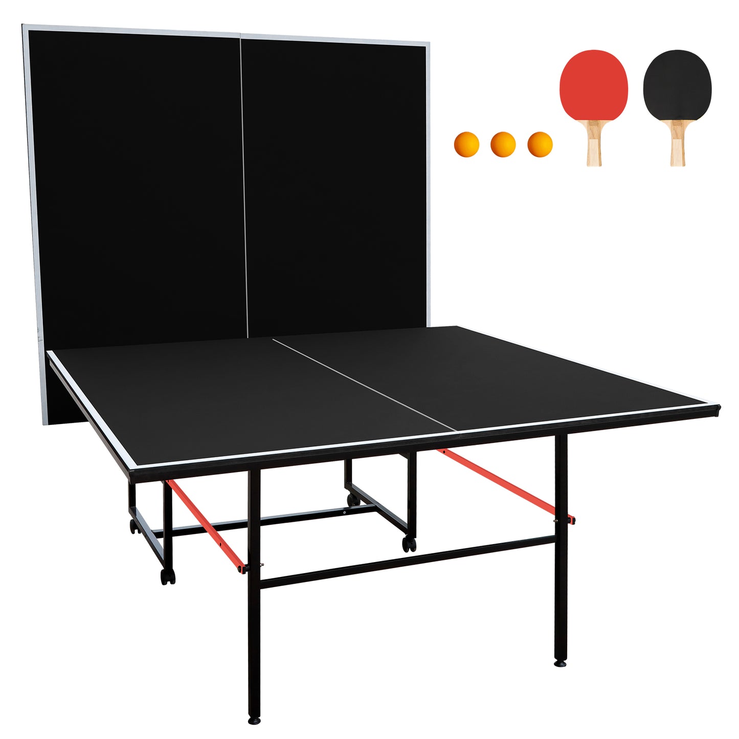 9ft Portable Mid-Size Table Tennis Table Set with Paddles & Balls - Black