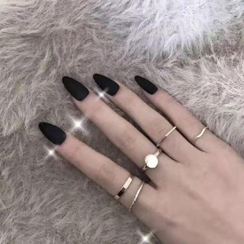 Women’s Solid Color Frosted Matte False Nails with Starry Sky Design