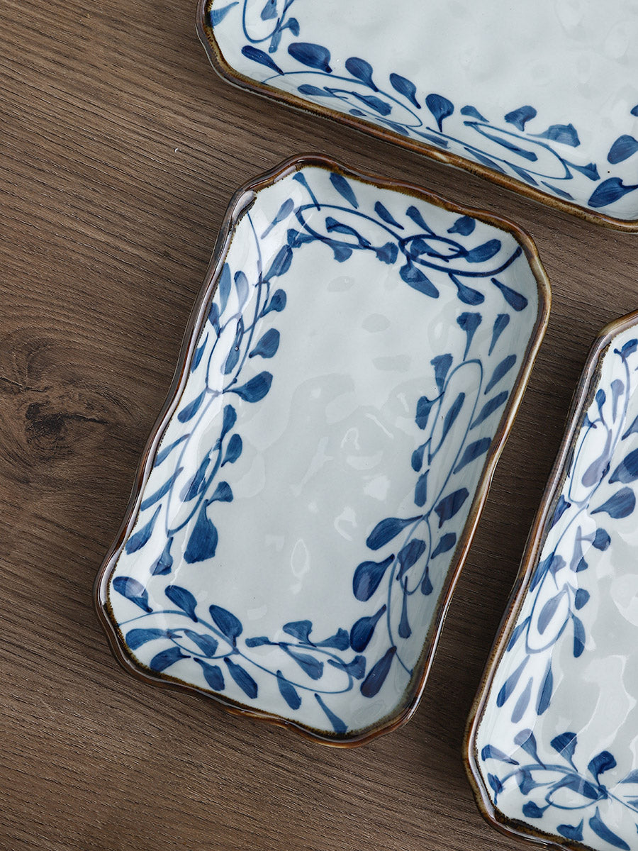 Ceramic Rectangular Corner Plate - Shallow 7.8-Inch Lotus Mouth Dining Dish Set