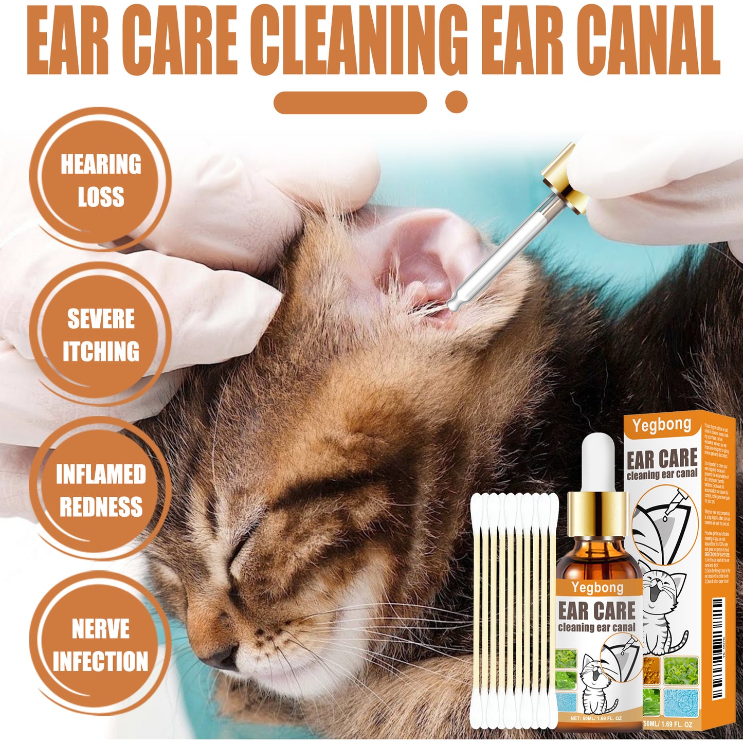 Pet Ear Cleaner Drops for Dogs & Cats - Gentle 50ml Solution with Aloe & Tea Tree Oil