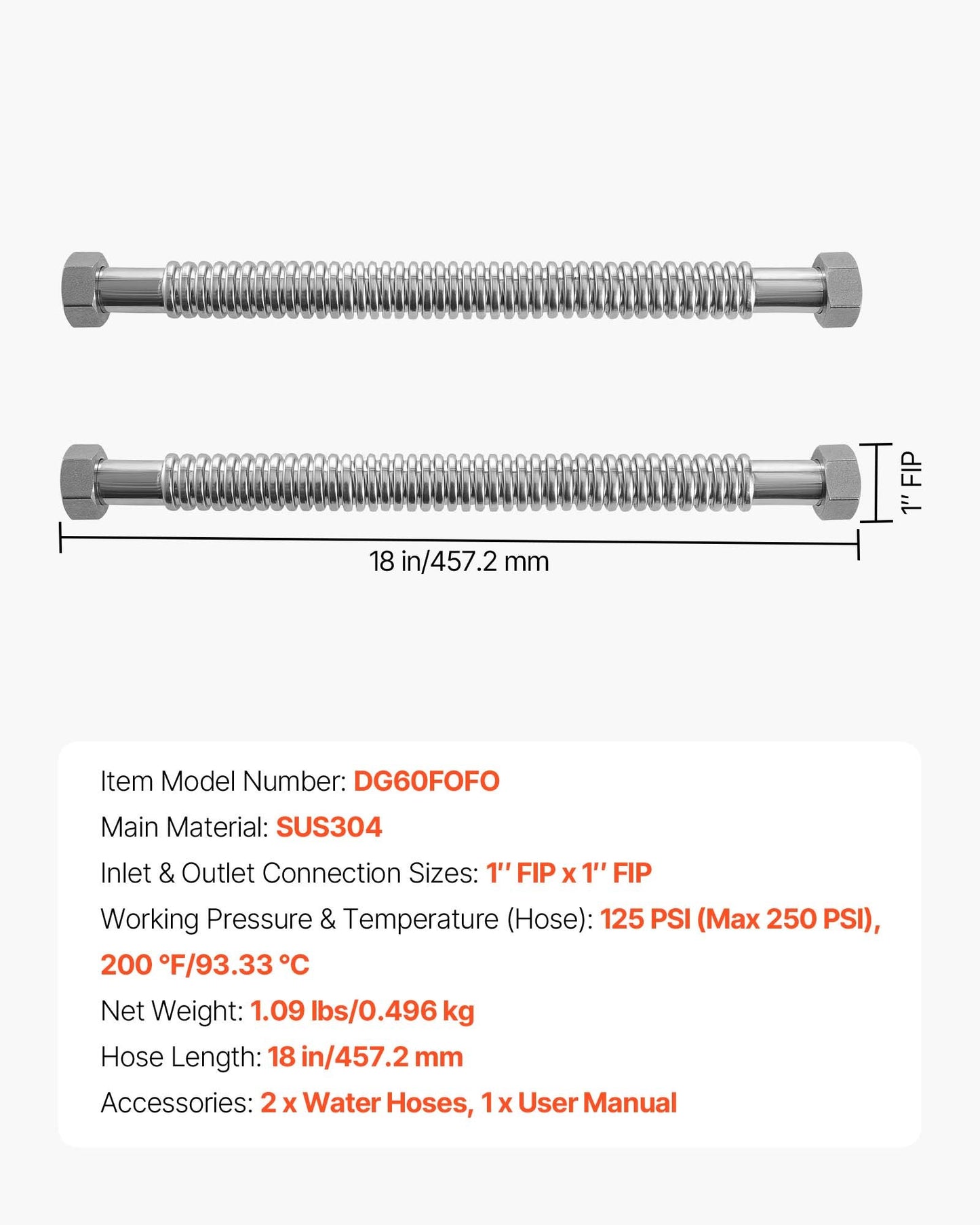 Water Heater Flex Connector Kit, 18 Inch Stainless Steel, 1-Inch FIP Fittings