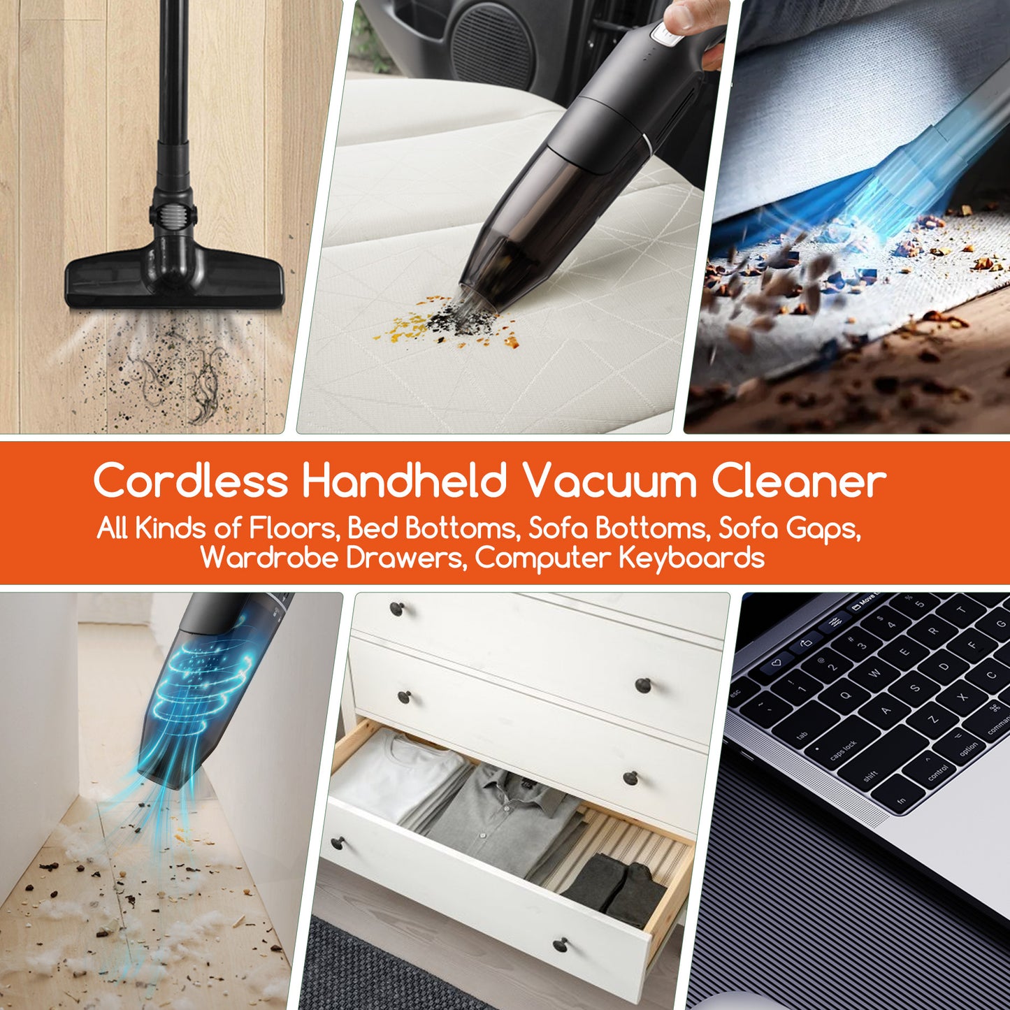 Cordless Handheld Vacuum Cleaner with 2-Level Suction - Black