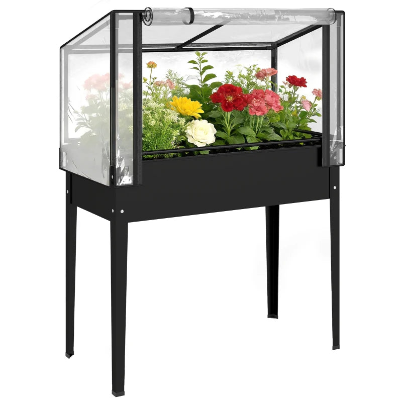 Elevated Raised Garden Bed with Mini Greenhouse - Black