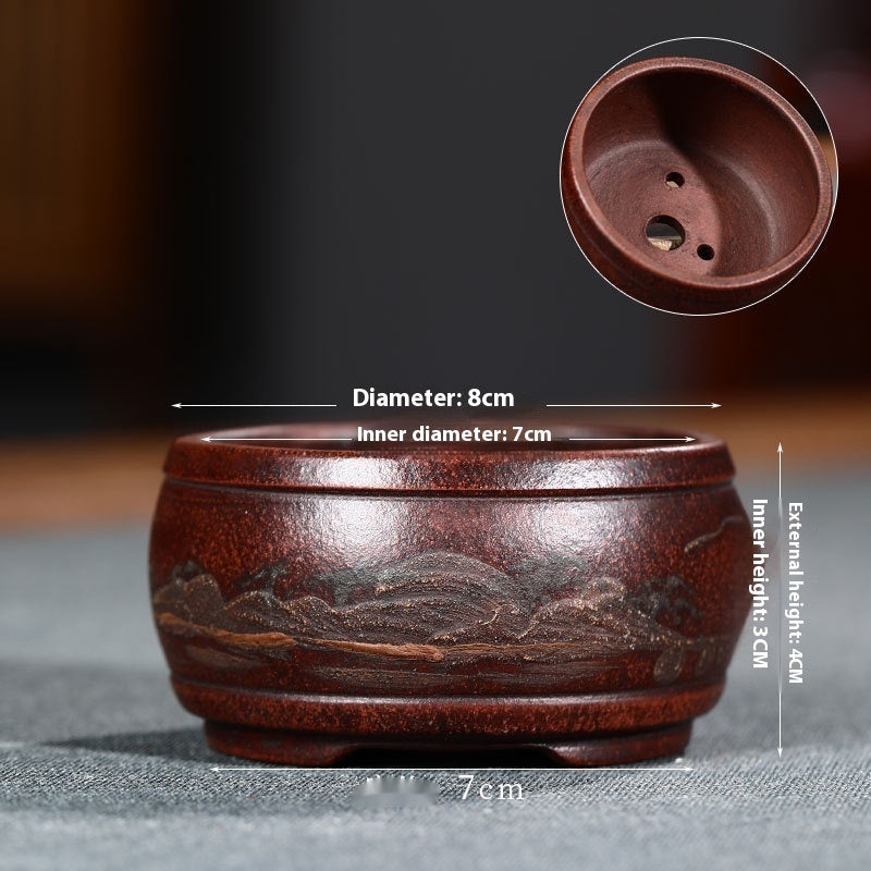 Purple Clay Flowerpot with Chinese Style Design Small Round & Square Options