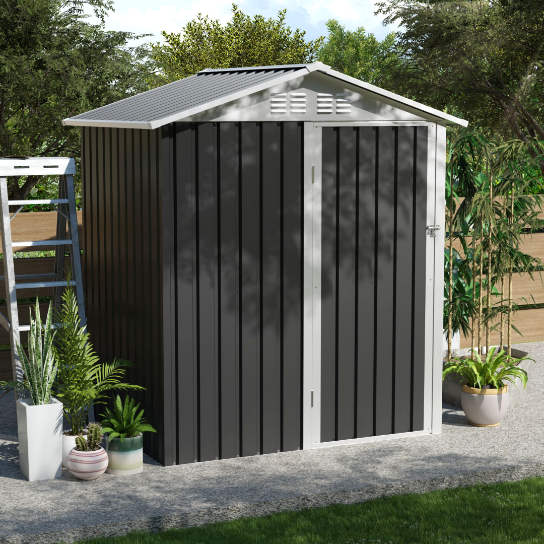 5FT x 3FT Metal Garden Storage Shed - Grey Outdoor Tool House with Lockable Doors