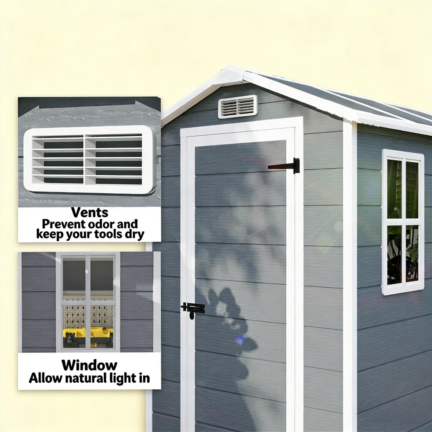 Gray Outdoor Storage Shed - Tool & Garden Equipment Organizer