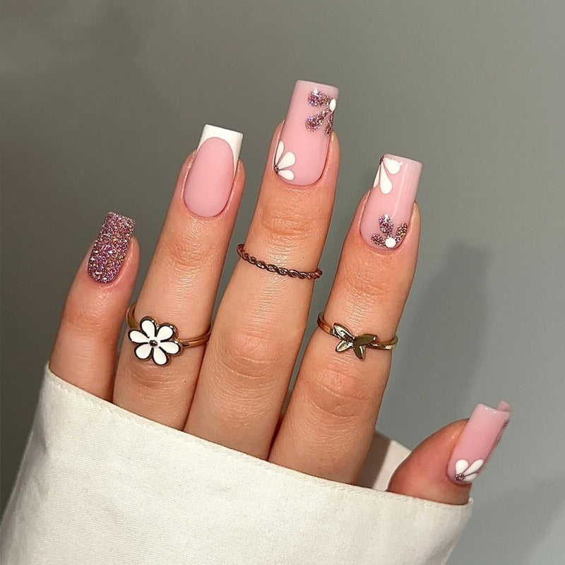 Short Square Nail Tips - Wearable Artificial Nails for Nail Art, Starry Sky Pattern