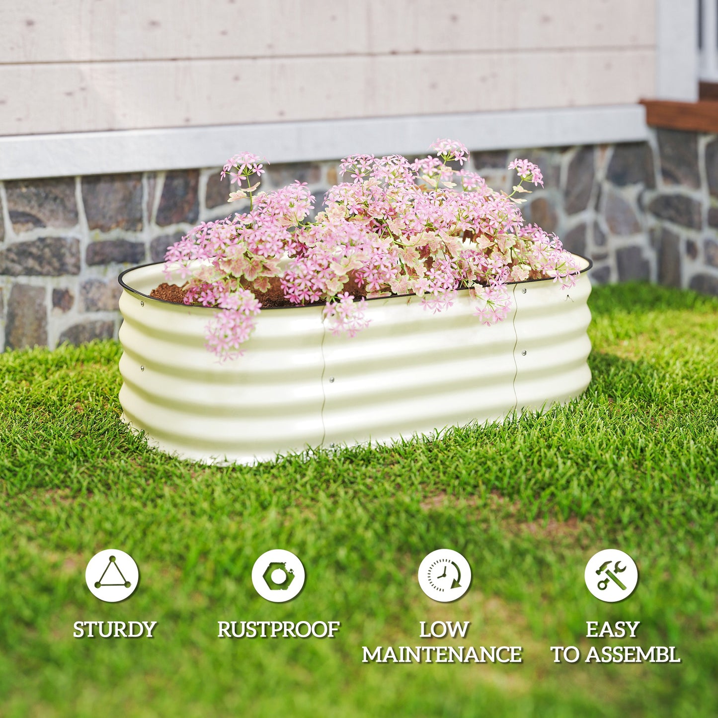 Galvanized Raised Garden Bed Kit - Metal Planter Box with Safety Edging, Cream