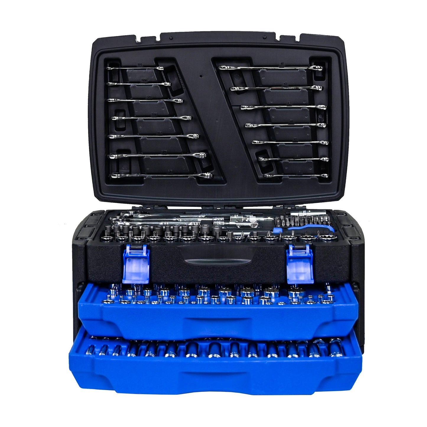 Black Hand Tool Box with 266-Piece Toolset, Portable Storage for DIY & Professional Use