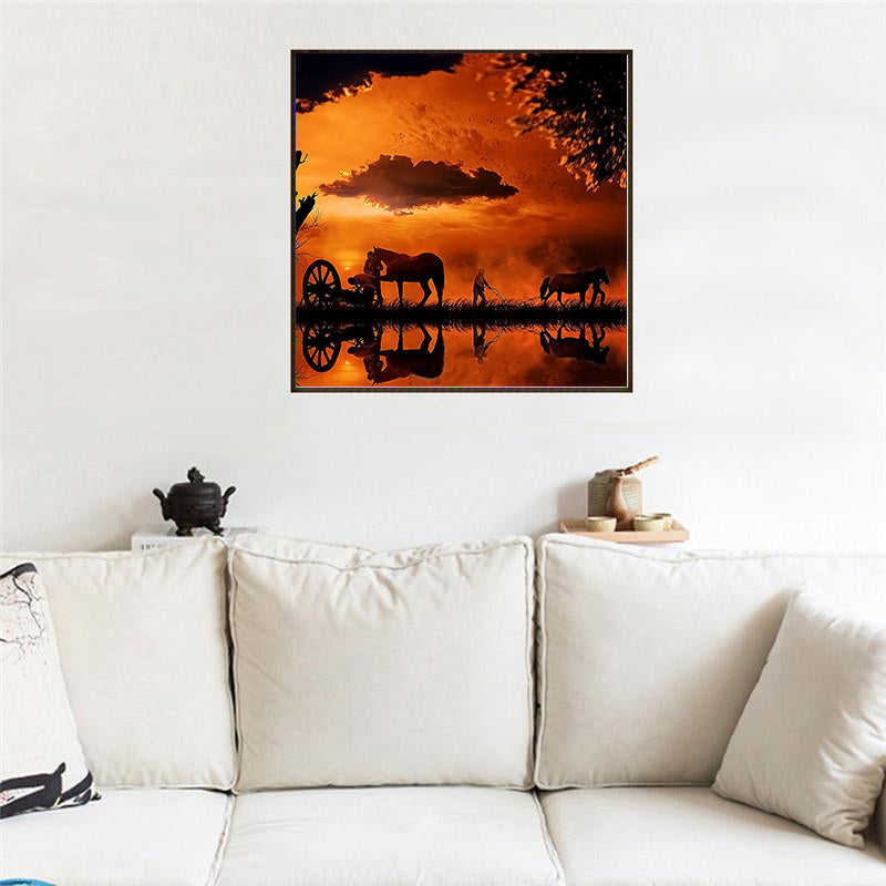 Diamond Painting Sunset Carriage Cross Stitch Kit Rhinestones Art Craft Pattern