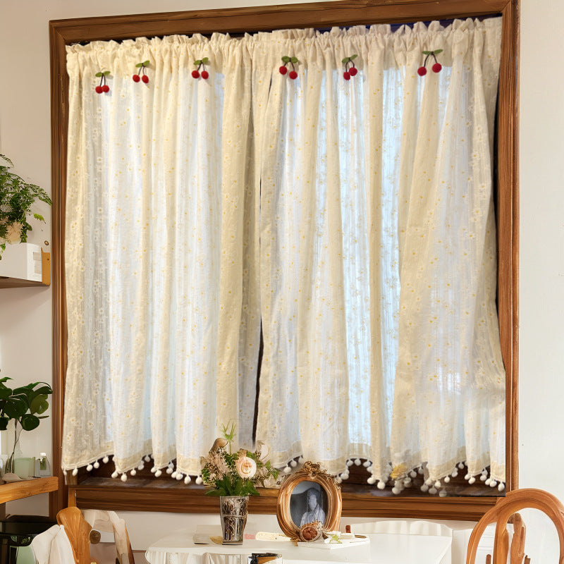 French Country Pastoral Floral No-Drill Door Curtain for Bedroom & Home