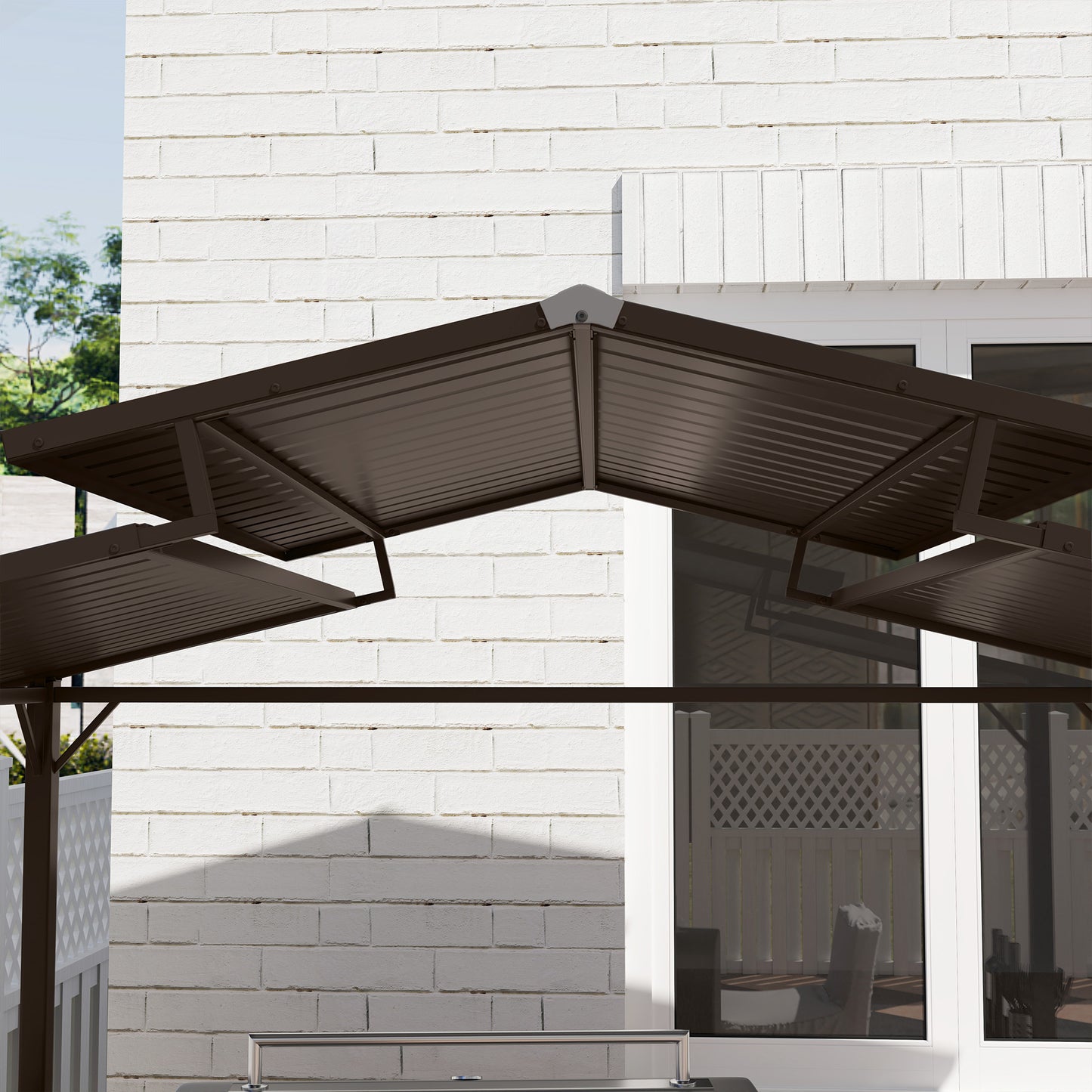 8x5ft Hardtop Grill Gazebo with Double Metal Roof & Cup Holders