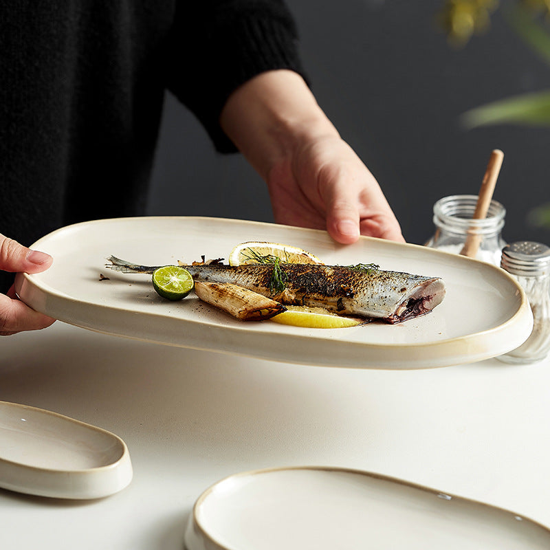 Ceramic Fish Steaming Plate - Household Kitchen Dining Tableware