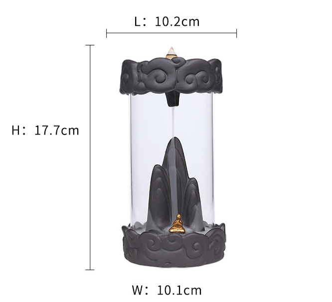 Backflow Incense Burner with Clouds Design - Gray Ceramic & Sand
