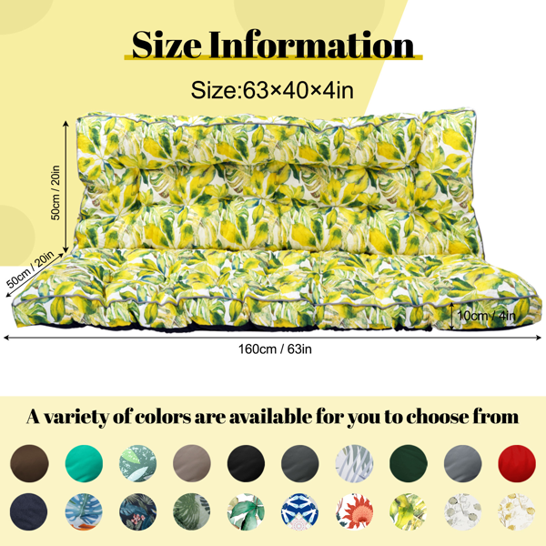 Outdoor Swing Cushions 63 Inch Waterproof 4-Inch Thick Replacement Seat with Backrest & Ties
