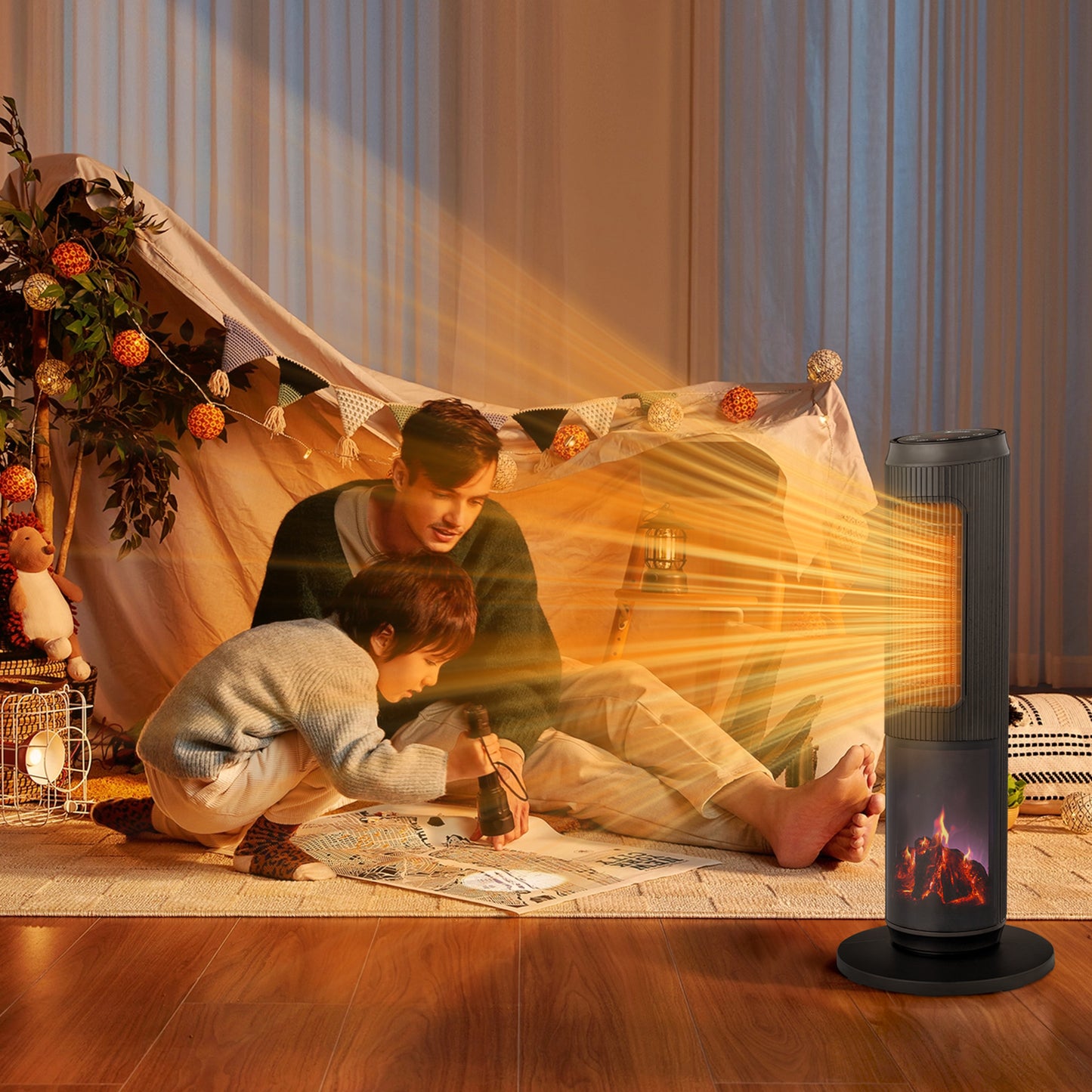 25-Inch Portable Tower Space Heater with Remote & 12H Timer - Black