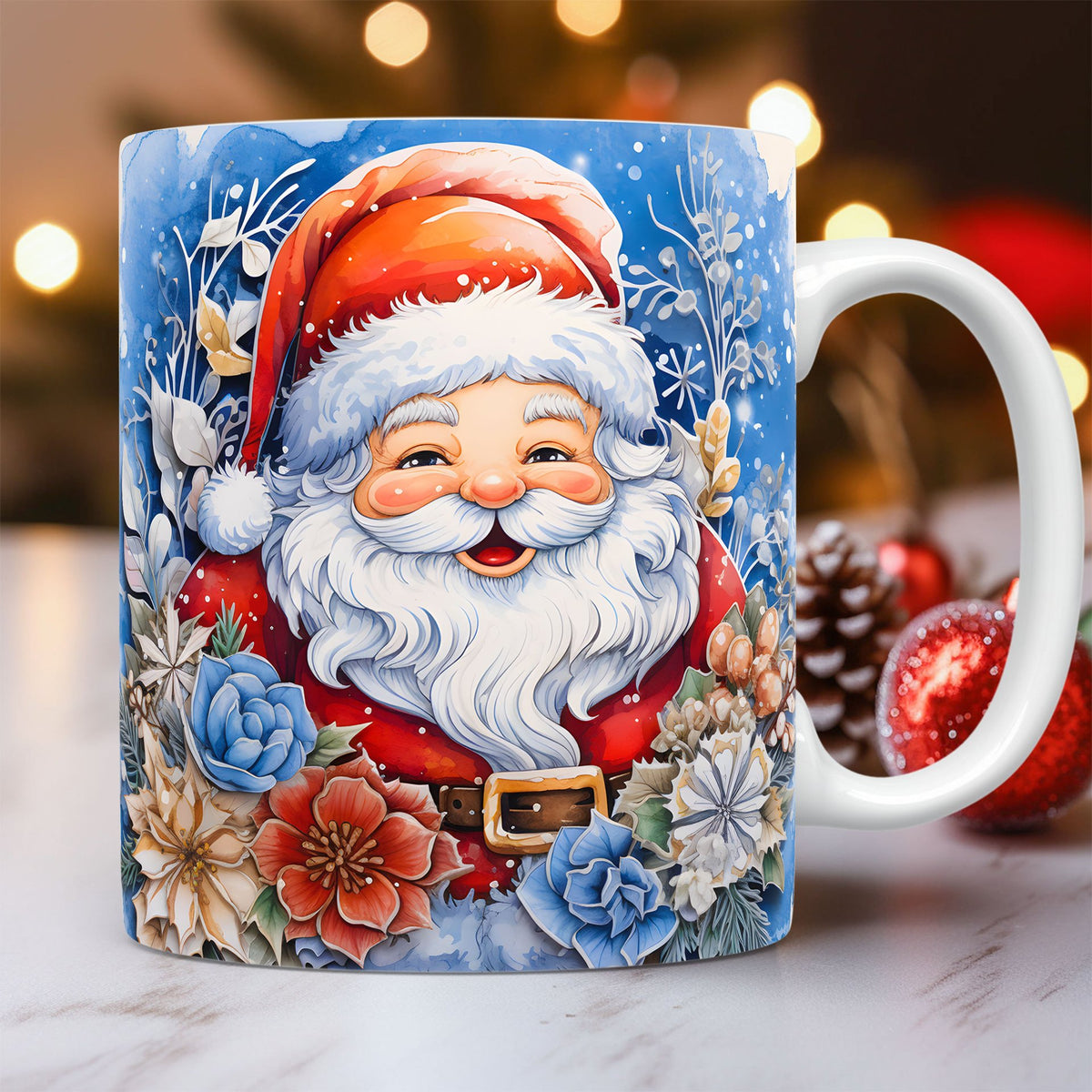 3D Christmas Ceramic Mug with Santa Design - Space Theme Holiday Coffee Cup