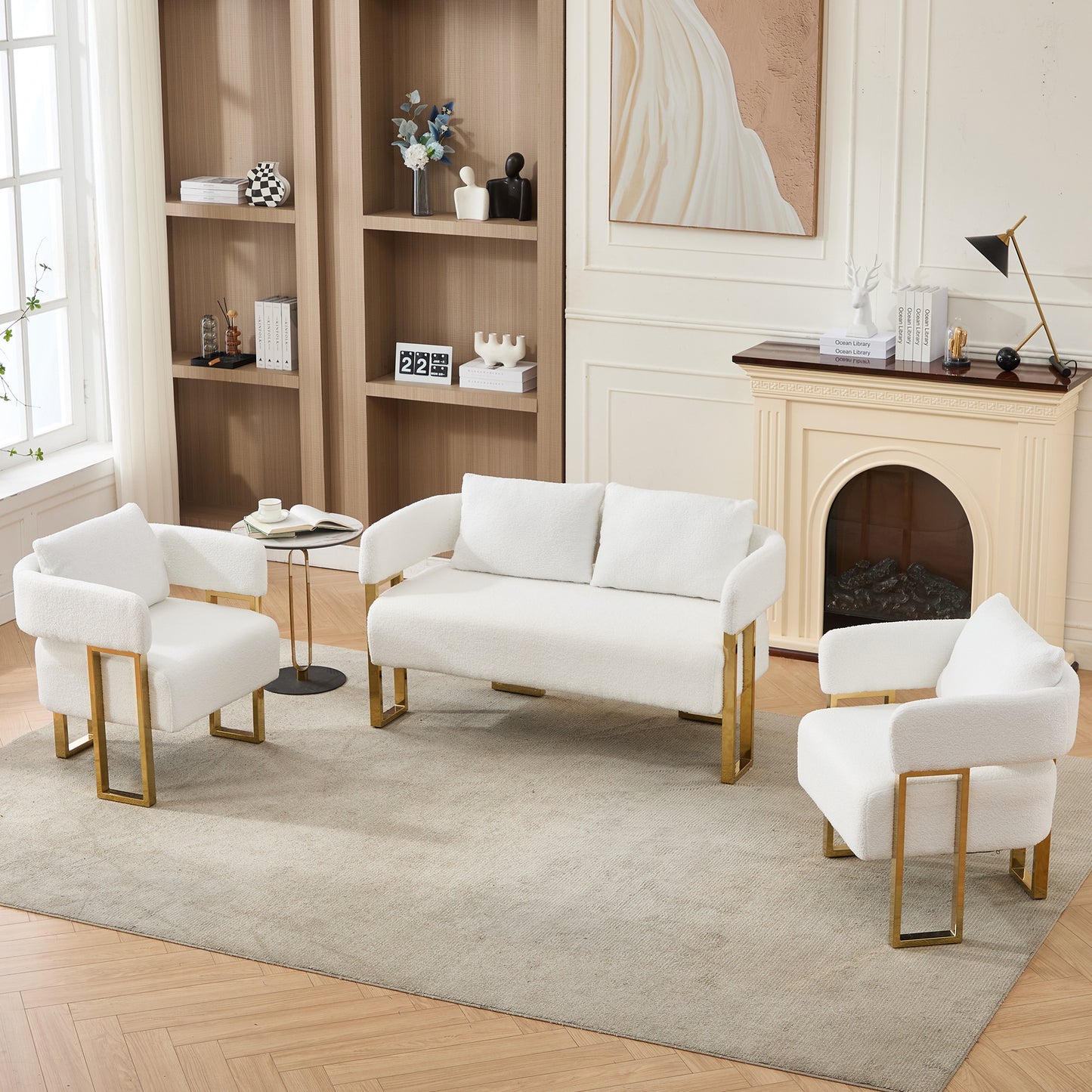Modern Decorative Chair with Gold Metal Legs - White