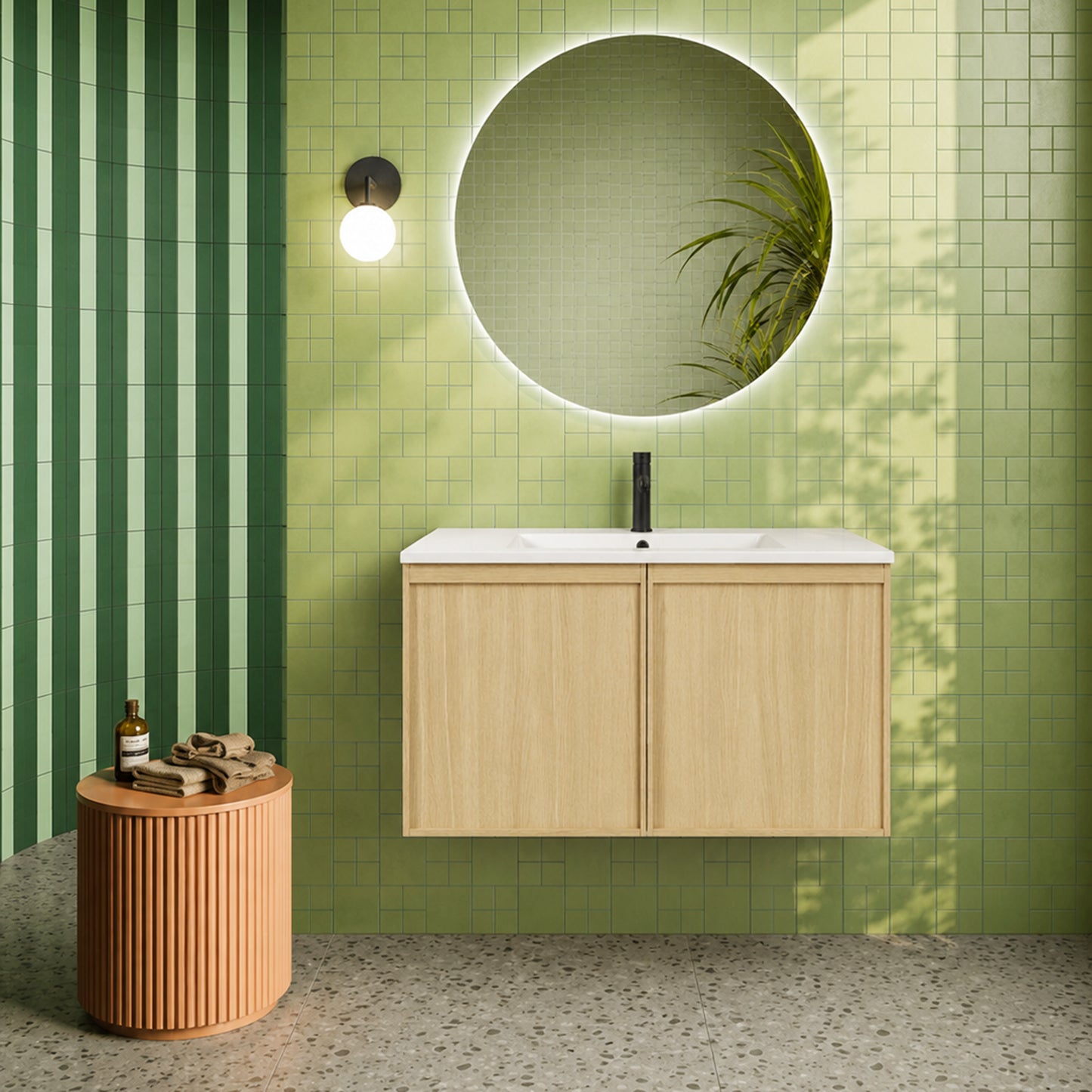 36" Wall-Mounted Bathroom Vanity with Sink - Light Oak