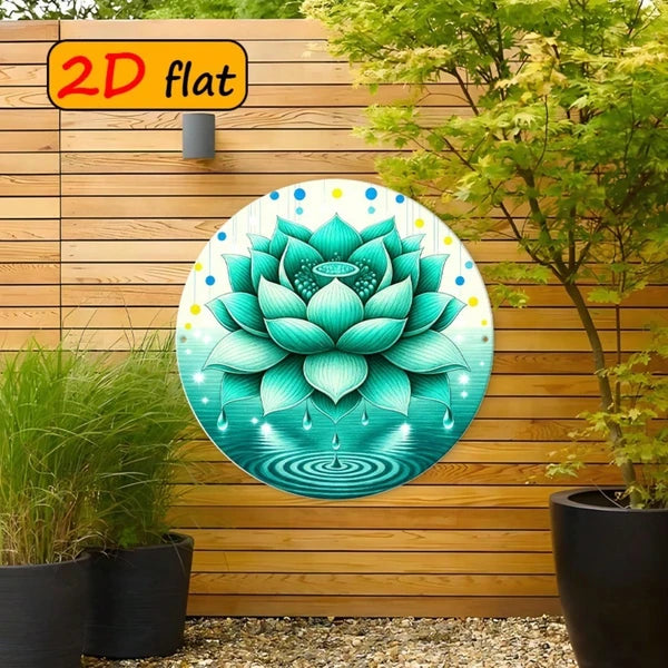 Fresh Green Lotus Droplet Round Sign - 7.87 inch Metal Plaque