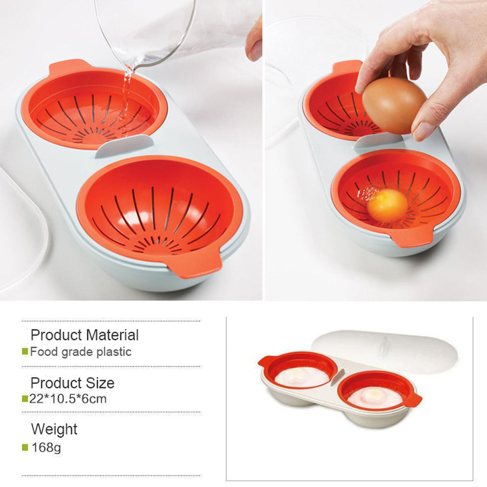 Microwave Egg Poacher Set Food Grade Cookware Double Cup Egg Boiler Kitchen Steaming Tools