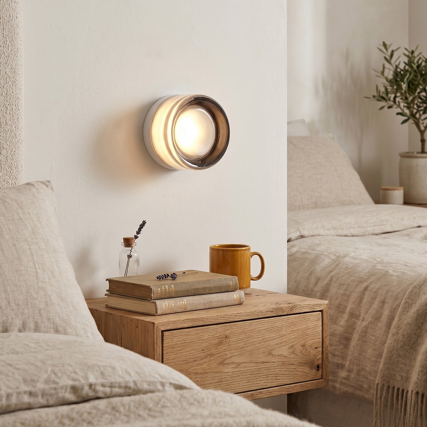 Minimalist Round Wall Light - Smoke Grey LED Fixture for Bathroom & Bedroom