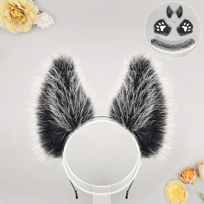 Halloween Werewolf Mascot Costume Props with Plush Ear Headband and Tail