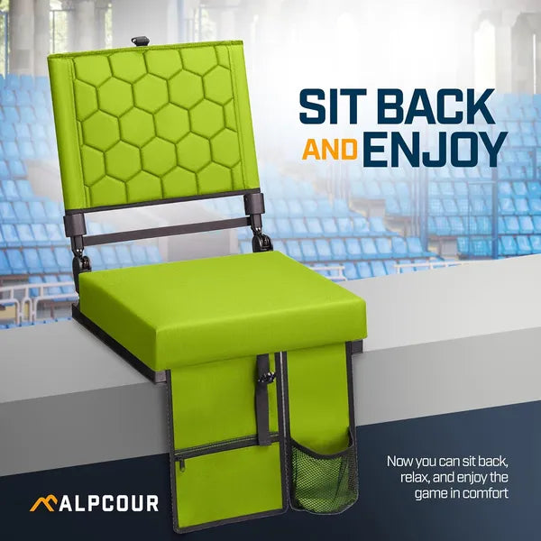 Folding Reclining Stadium Seat with Back Support - Lime 17"