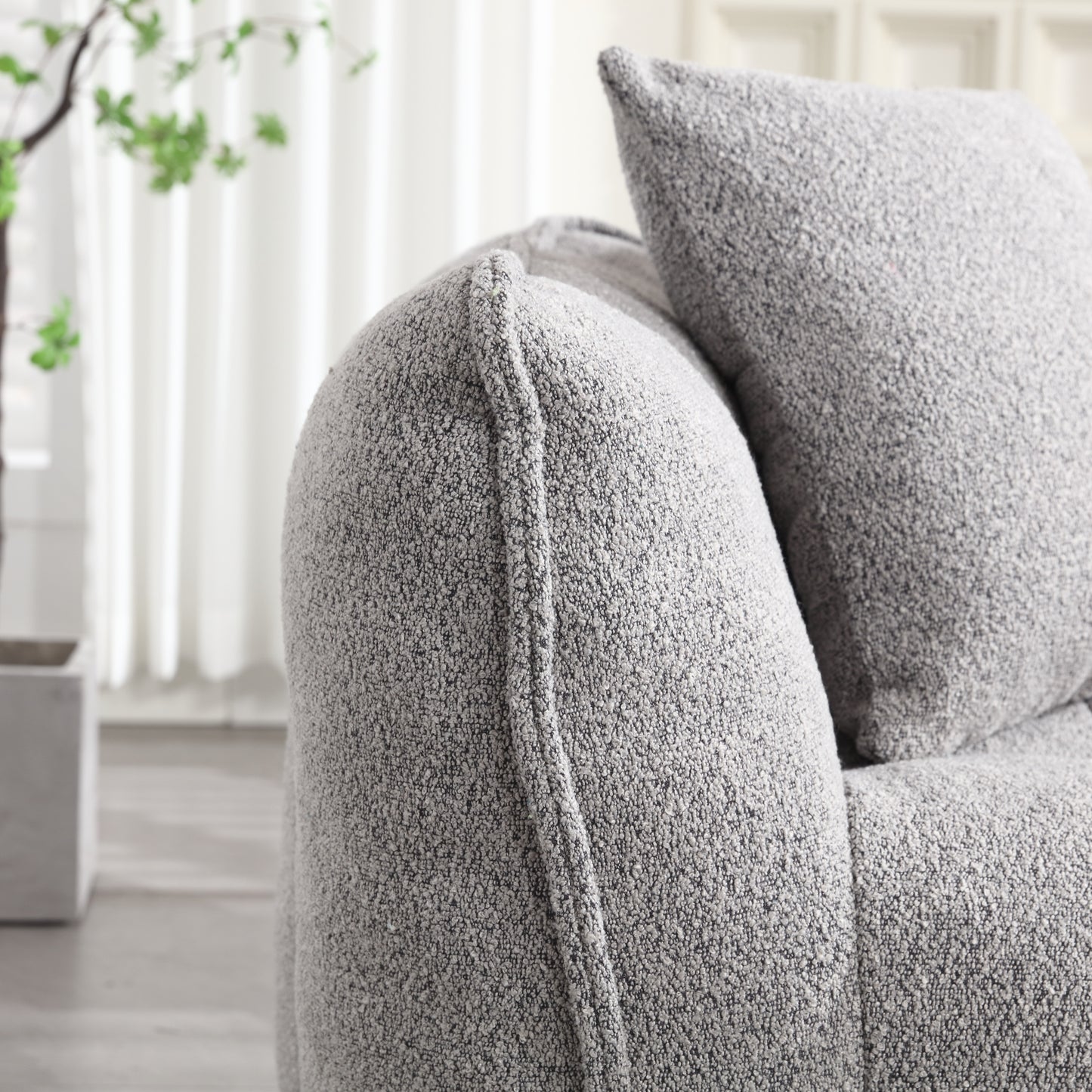 Soft Grey Beanbag Chair for Two - High Resilience Foam