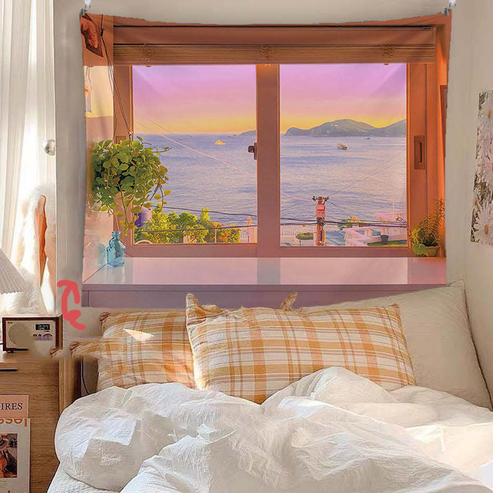 False Window Scenery Background Cloth for Home & Garden Curtains