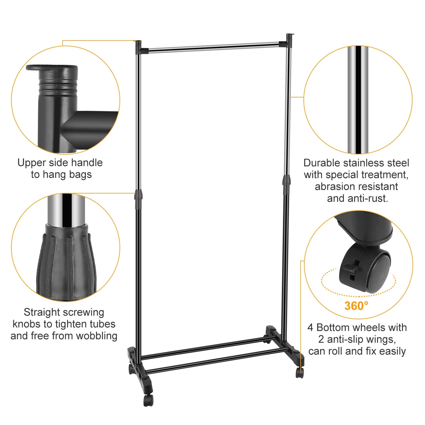 15kg 33lbs Garment Racks 3.12ft To 4.80ft Height Adjustable Clothes