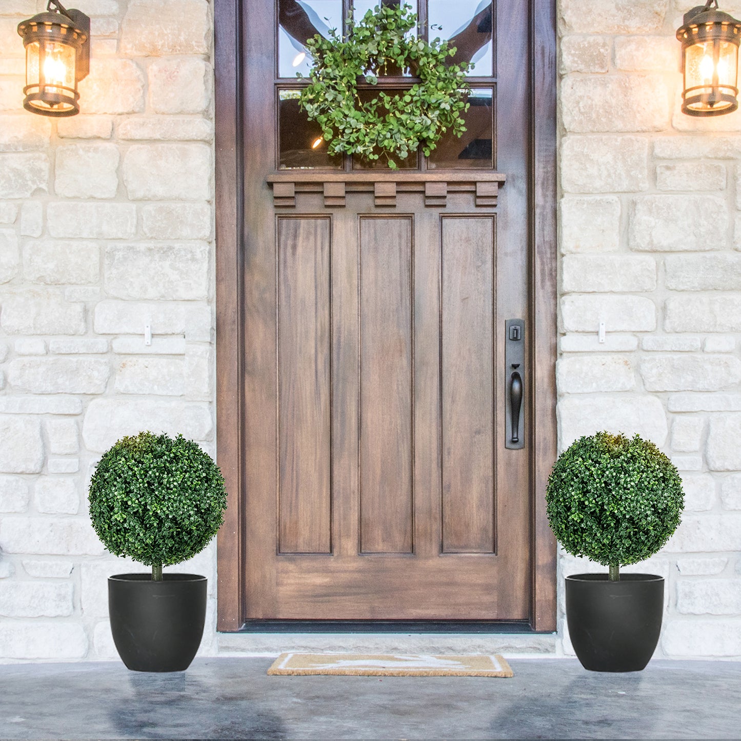 Artificial Boxwood Topiary Trees - Set of 2 UV Resistant