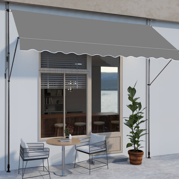 Retractable Patio Awning - Grey Sun Shade Shelter with Adjustable Frame