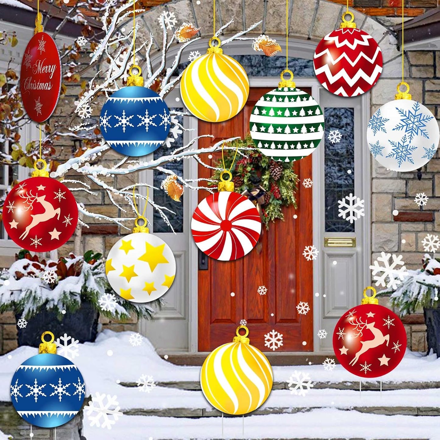 9-Piece Christmas Yard Sign Set with Stakes & Cords - Holiday Decor