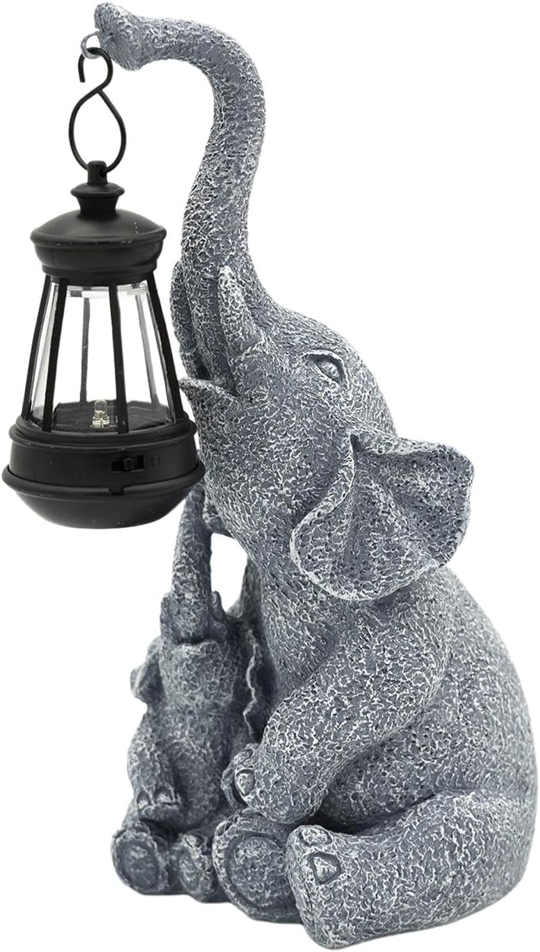 Elephant Solar Light - Outdoor Garden Decor & Porch Ornament - Gray