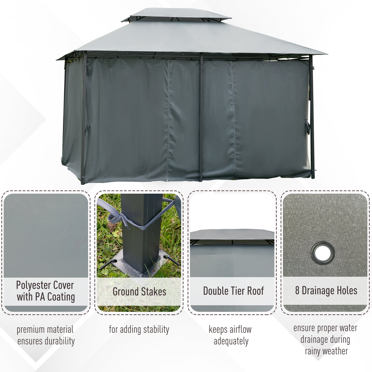 10' x 13' Outdoor Steel Frame Gazebo with Curtains - Gray