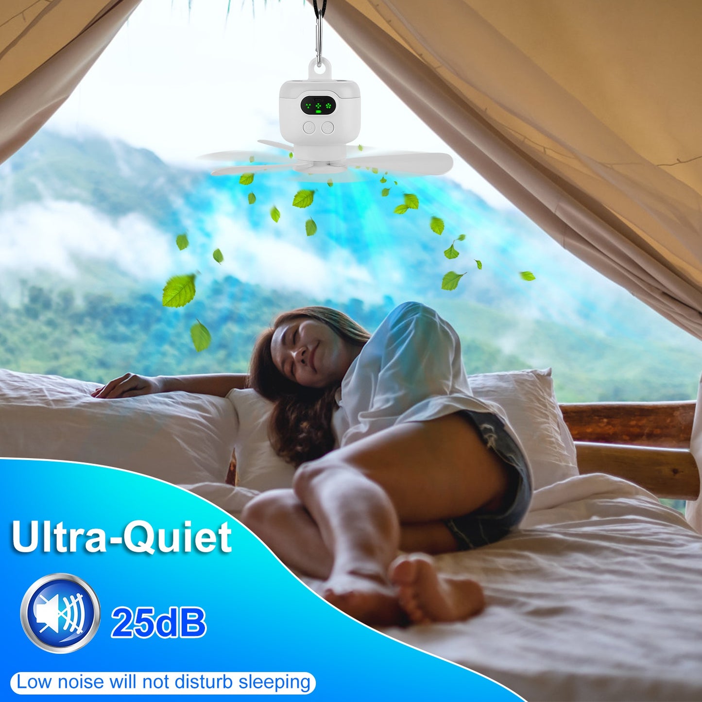 2-in-1 Portable Camping Fan with LED Lantern - 8000mAh