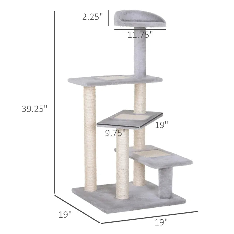 Cat Tree Tower with Scratcher and Play Center - Gray 5-Level Climbing Activity Tower
