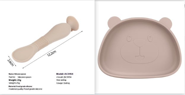 Children's Silicone Food Bowl and Plate Set with Suction Cup - Bear Design