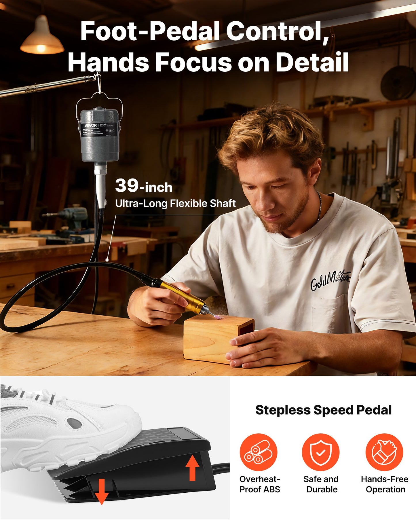 Electric Flex Shaft Grinder 780W 25000RPM with Accessory Kit, Foot Pedal Control