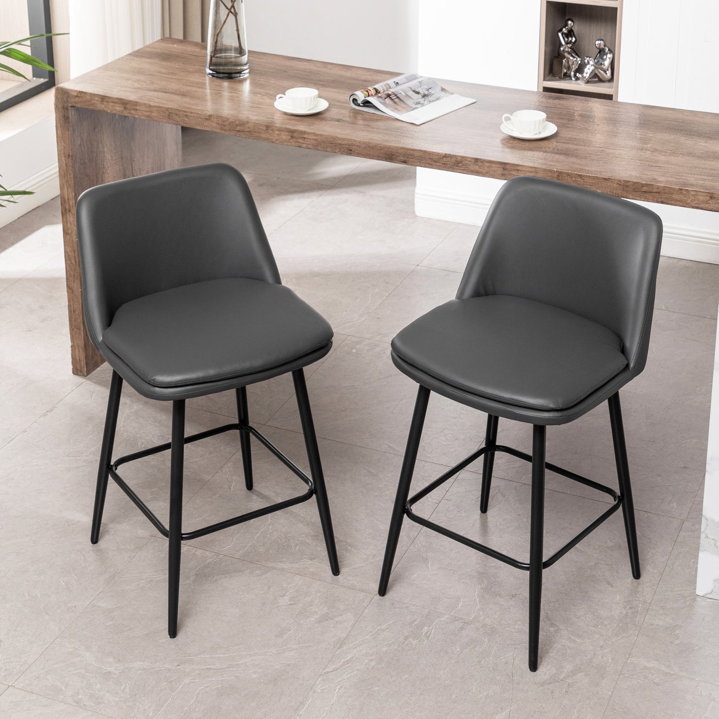Counter Height Swivel Bar Stools Set Of 2, 360 Upholstered Barstools