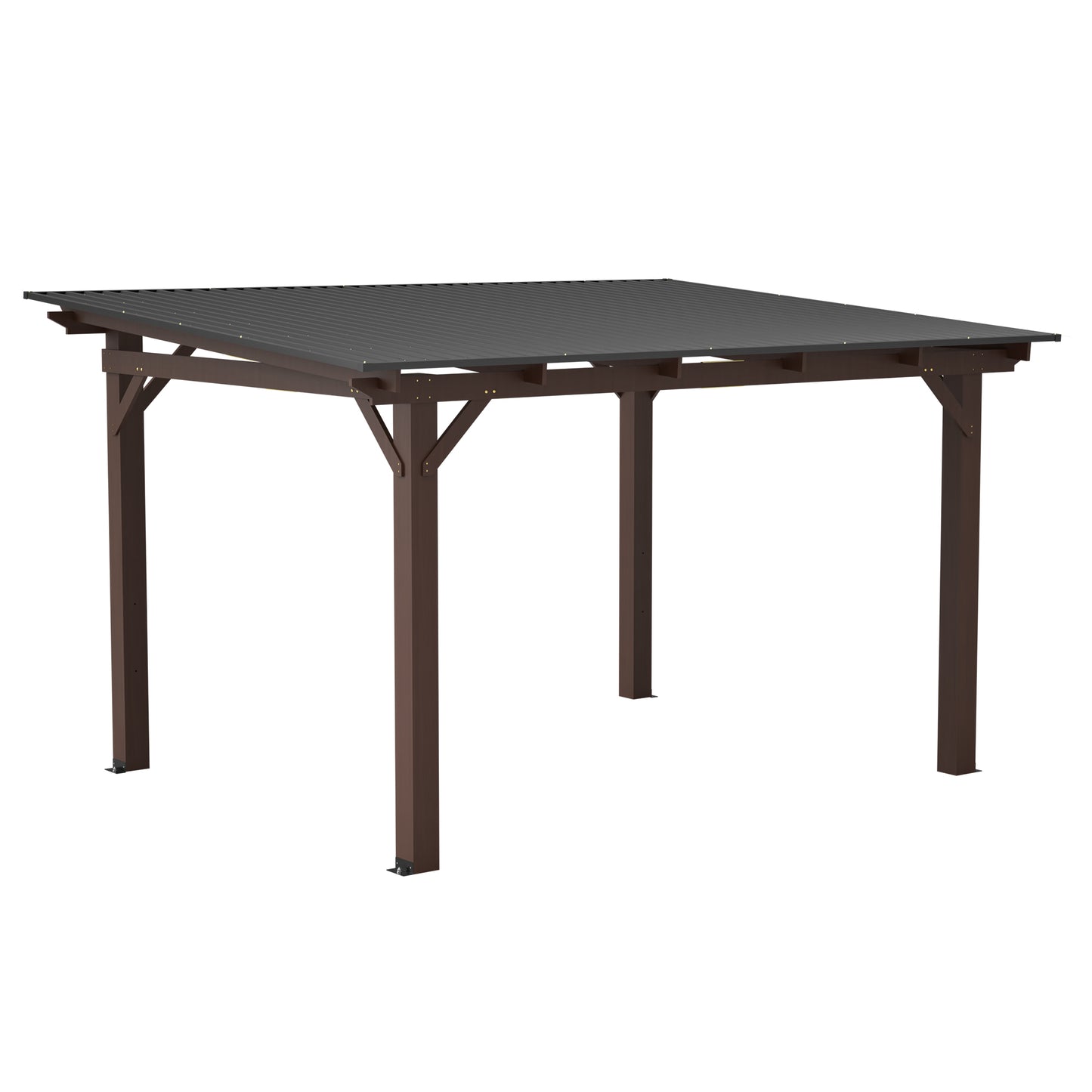 13x10ft Wooden Garden Gazebo with Metal Roof - Brown